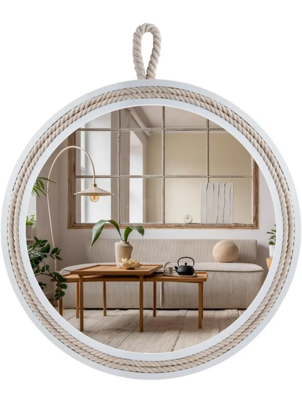 11.4'' Round Decorative Wall Mirror with Nautical Rope - Chic Accent for